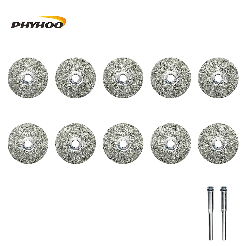 PHYHOO Diamond Cutting Disc Grinding Wheel Saw Circular Mini Disc Cutter with 3mm Shank Drill Bit Rotary Tool 10PCS