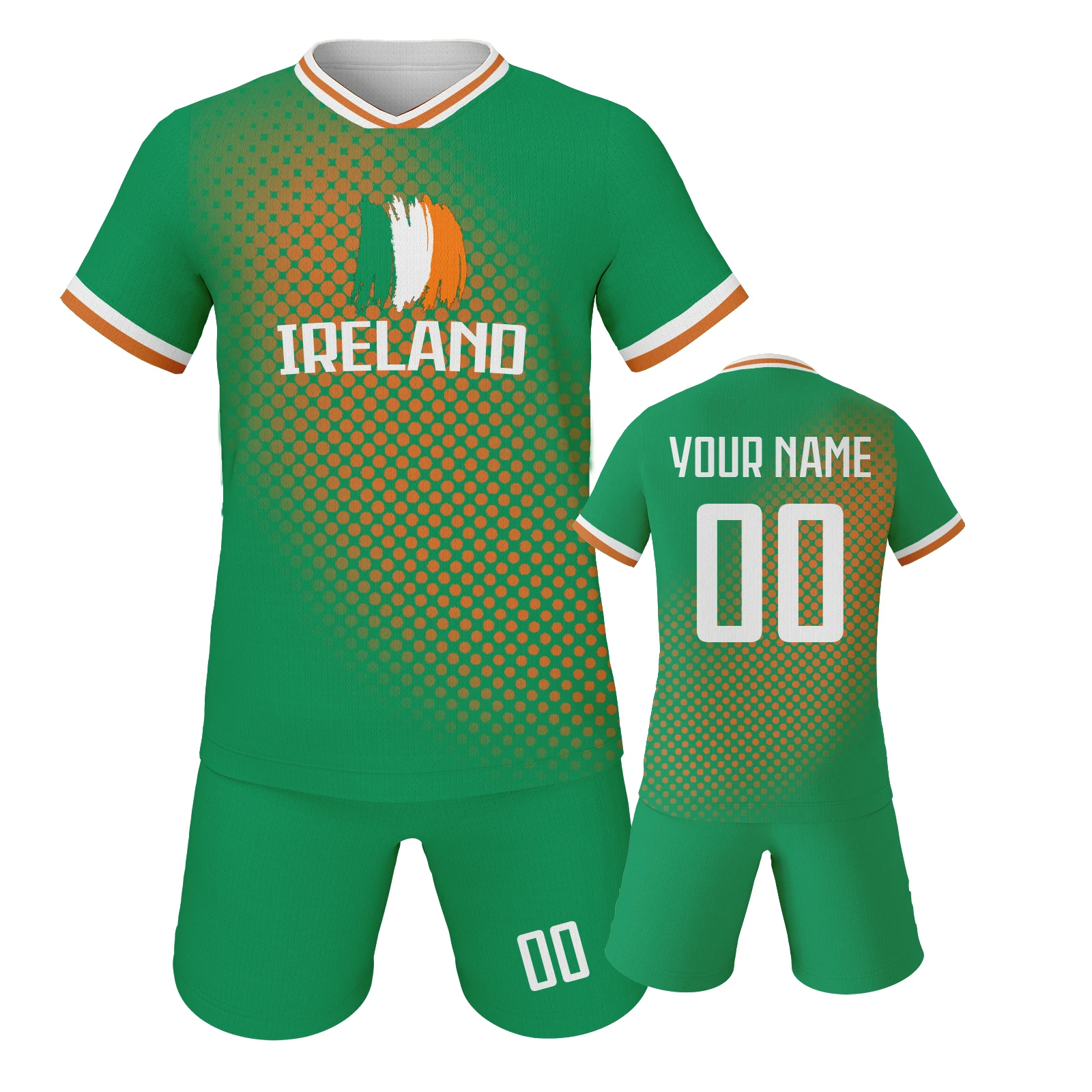 Irlanda crianças camisa de futebol shorts definir kit de futebol personalizado uniforme de treinamento da juventude nome personalizado número camisa de futebol 3-14y