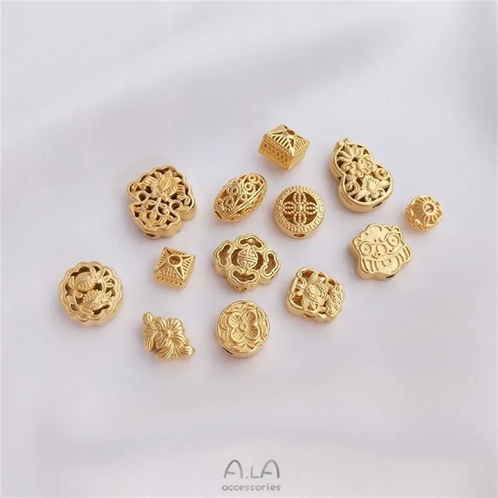 Gold Placer Oblate Bucket-shaped Lion-awakening Gourd Bead-separated Passepartout Pendant Handmade Diy Jewelry Bead Accessories