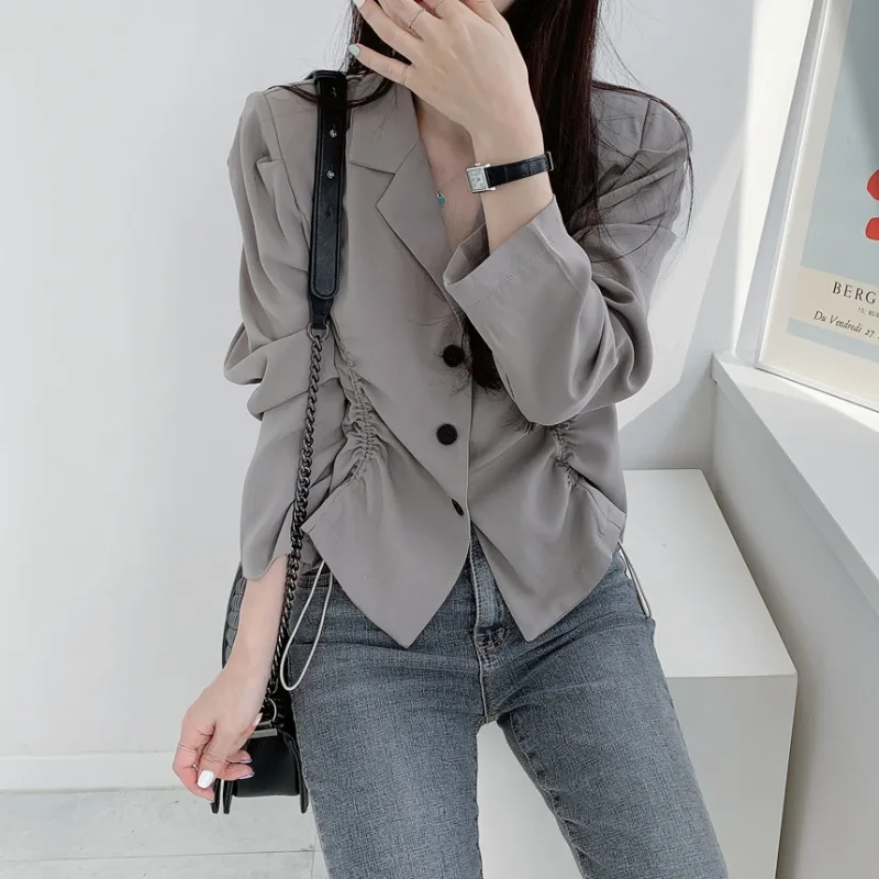 Neploe Casual All-match Tailored Coat Women Y2k Drawstring Ruched Slim Fit Jackets 2024 Early Autumn New Long Sleeve Tops Mujer