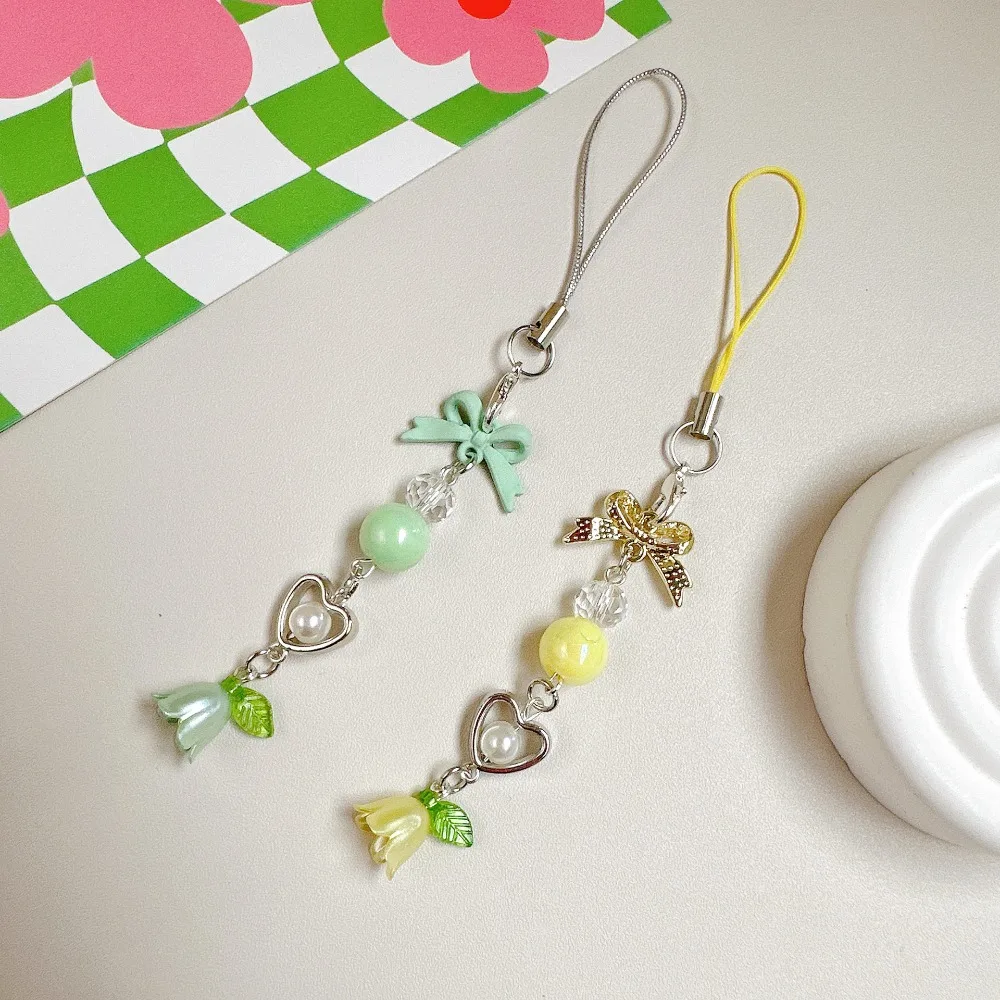 

Jewelry Gift Bow Bead Phone Chain Convallaria Anti-loss Mobile Phone Lanyard Wrist Strap Decoration Cell Phone Strap Woman Girl