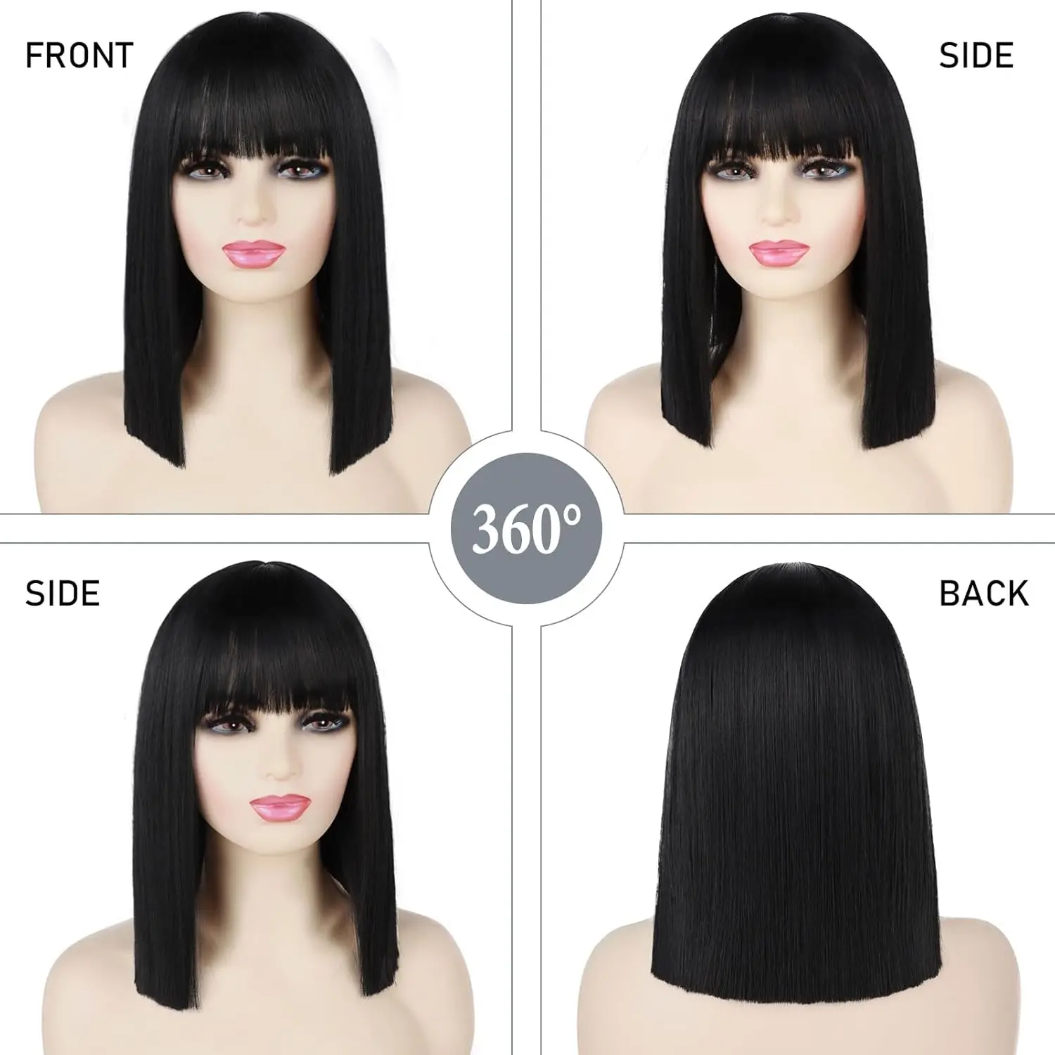 باروكة كليوباترا صناعية سوداء طويلة مستقيمة مع عصابة رأس مصرية ذهبية على شكل ثعبان آلهة شعر مستعار بوب للنساء في الهالوين