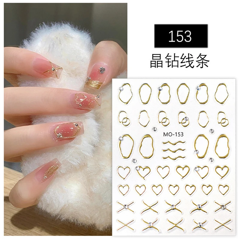 5d Embossed Nail Art Stickers Irregular Gold Lines Designs Diamonds Adhesive Sliders Decals Decorations For Nail Tips Manicures