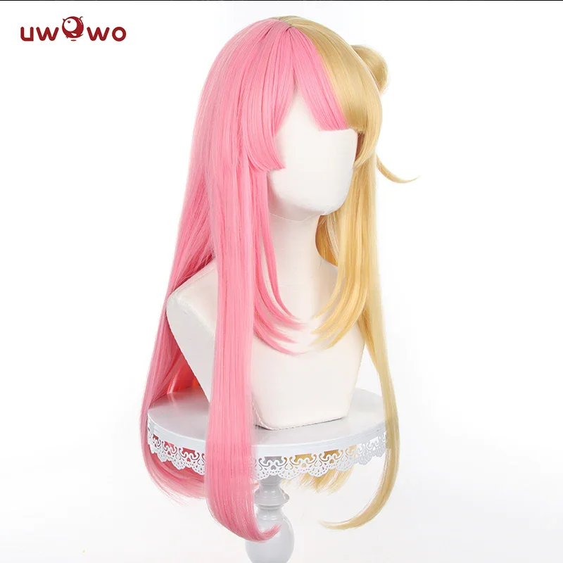 UWOWO-Peruca Cosplay Halloween Resistente ao Calor, Cabelo Comprido, Rosa e Dourado, Conjunto para Kotoka Torahime Cosplay