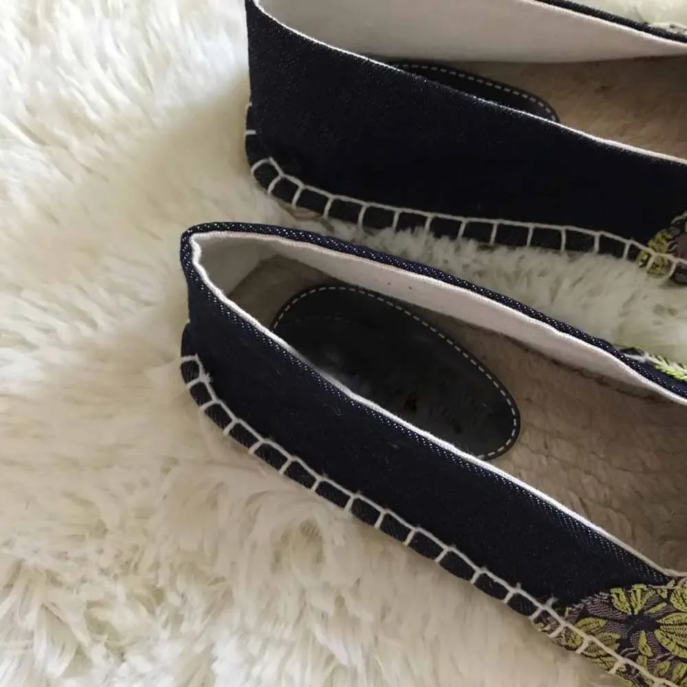 MVVJKE Fashion Ethnic Casual Espadrilles Flat New Women Sunflower Printed Embroider Slip on Fishermen Hemp Rope Shoe