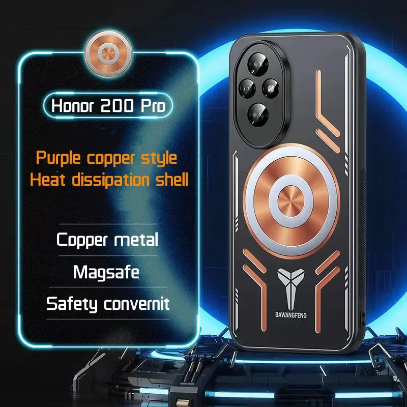 Copper Metal Cooling Case for Honor 200 100 90 Pro Case Shockproof Protection Frosted Back Cover Graphene Heat Dissipation Shell