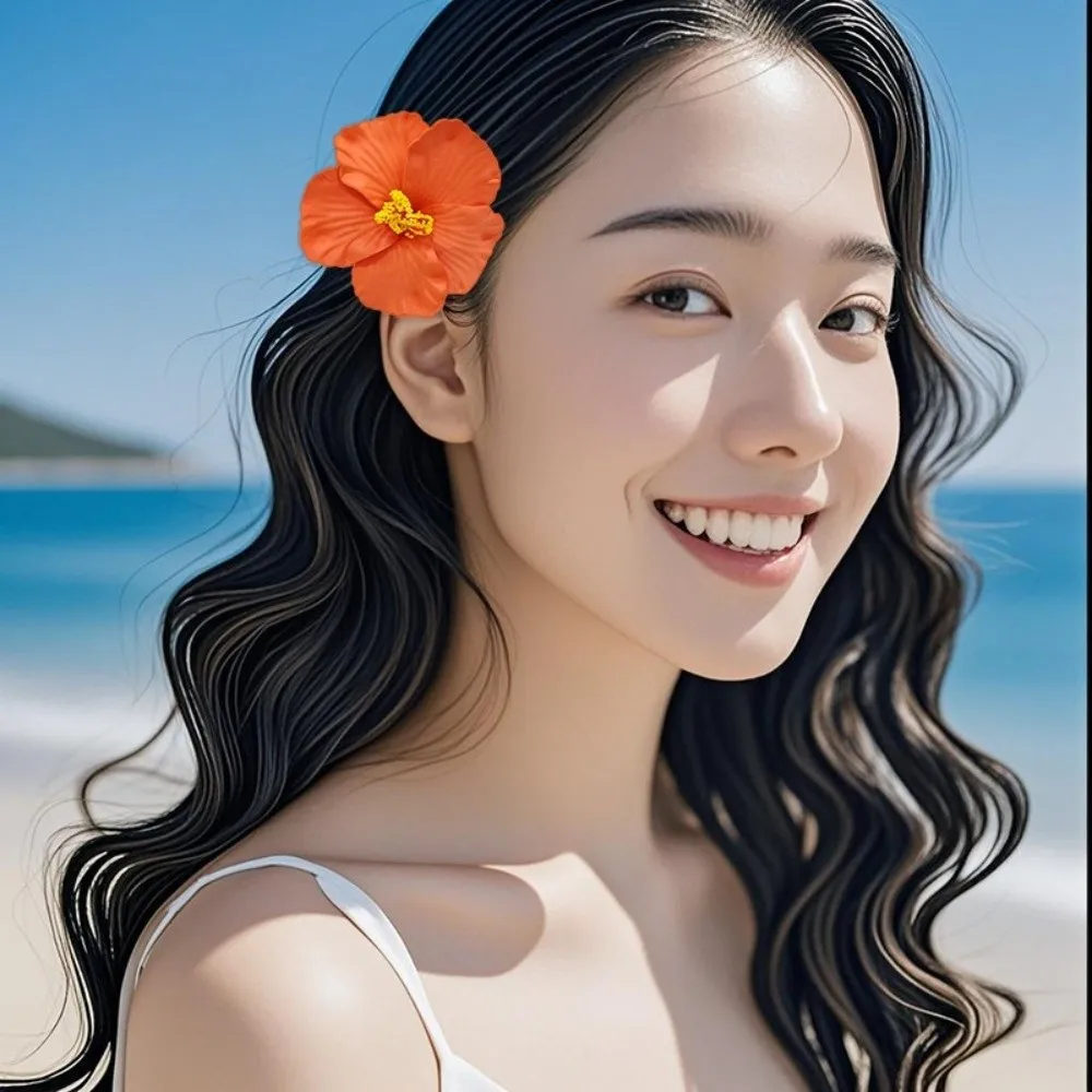 Egg Flower Hawaiian Flower Hair Clips Romantic Headdress Hibiscus Hairpins Decorative Bohemian Flower BB Clip for Women Girls - view 2