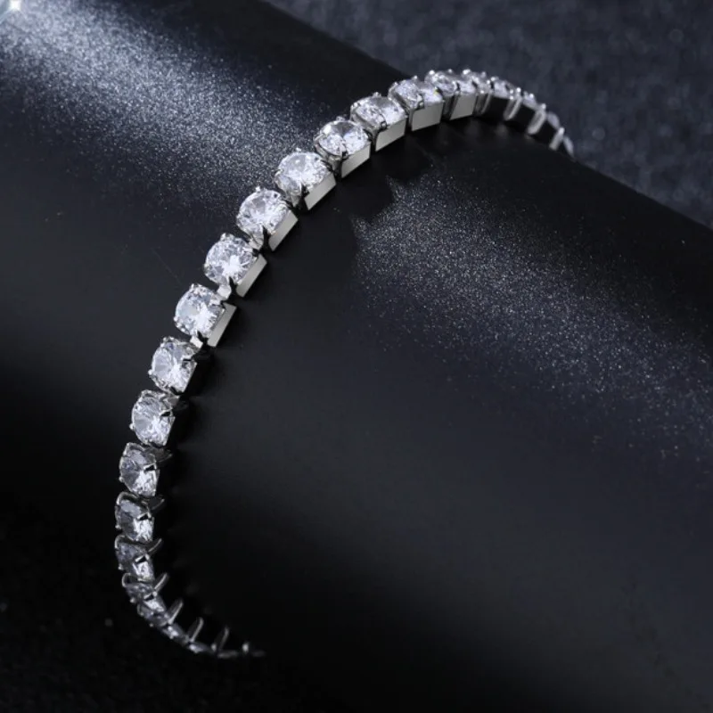 Luxury Hiphop Iced Out  4mm Cubic Zirconia Crystal Tennis Bracelets For Women Men Gold Color Silver Color Bracelet Chain Jewelry