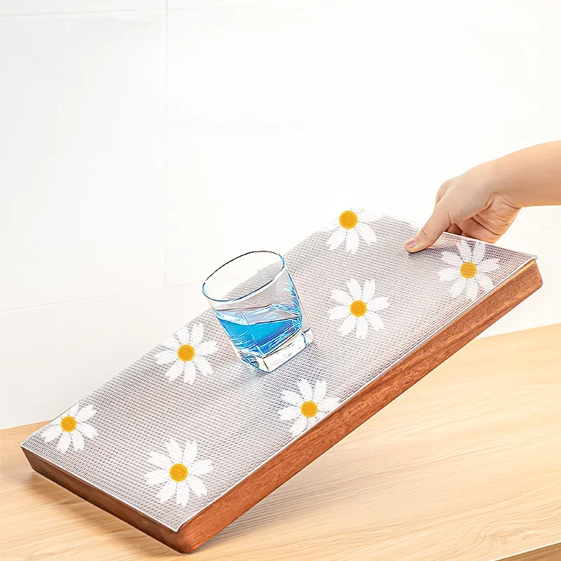 1 Roll Daisy Shelf Liner For Kitchen Cabinets EVA Waterproof Fridge Pad Cupboard Mat Easy Placemats Non-Adhesive Drawer Liner