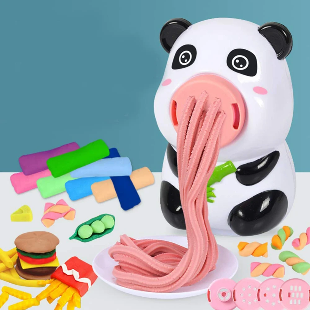 Dough Kitchen Creations Playset Cute Panda Shape Noodle Machine Handmade Color Mud Tools Baking Tools Accessories