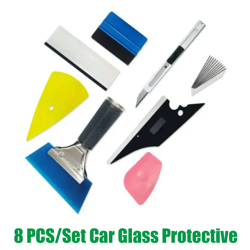 Film de protection pour vitres de voiture, emballage de vitres teintées, outil d'installation comprenant des raclettes, des coupe-films, 8 pièces/ensemble