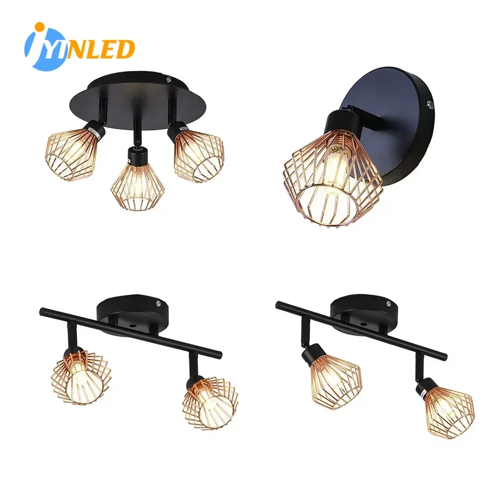 

Rotatable Black Gold Ceiling Lamps 1/2/3 Heads Creative Cage Angle Adjustable G9 Lights Bulb for Home Decor Lighting Fixtures