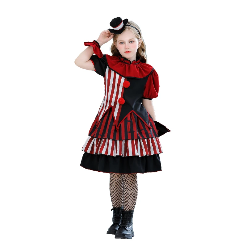 

MINISO Clown Cosplay Halloween Costumes Girls Short Sleeve Circus Fancy Party Funny Carnival Performance Dresses 3-8 Years
