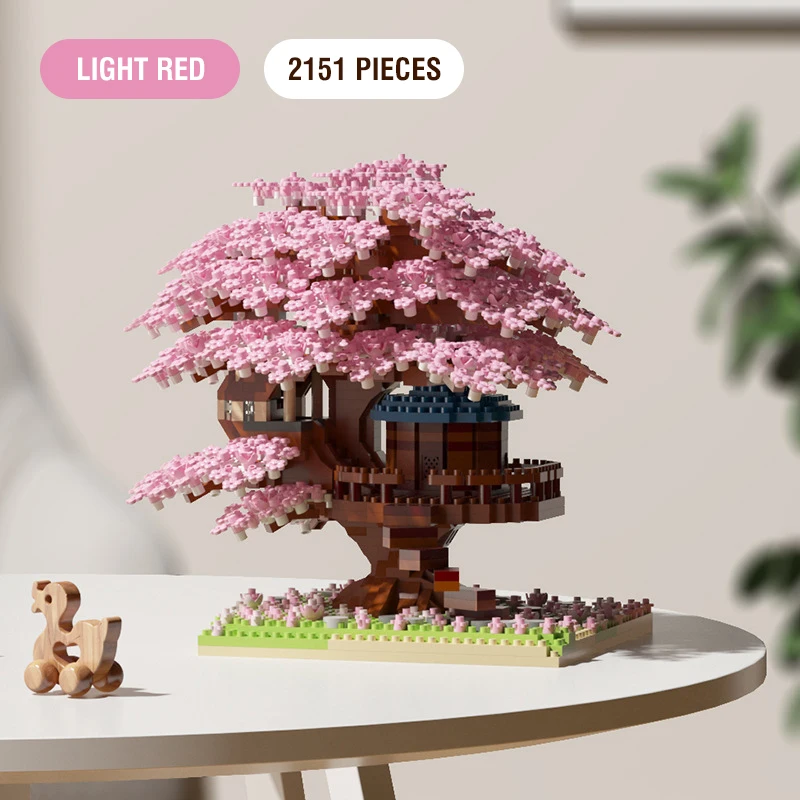 DIY Sakura Boom Bouwstenen Set Diy Kersenbloesem Bakstenen met Licht Boomhut Model Ornament Romantisch Cadeau voor vriendin - afbeelding 1