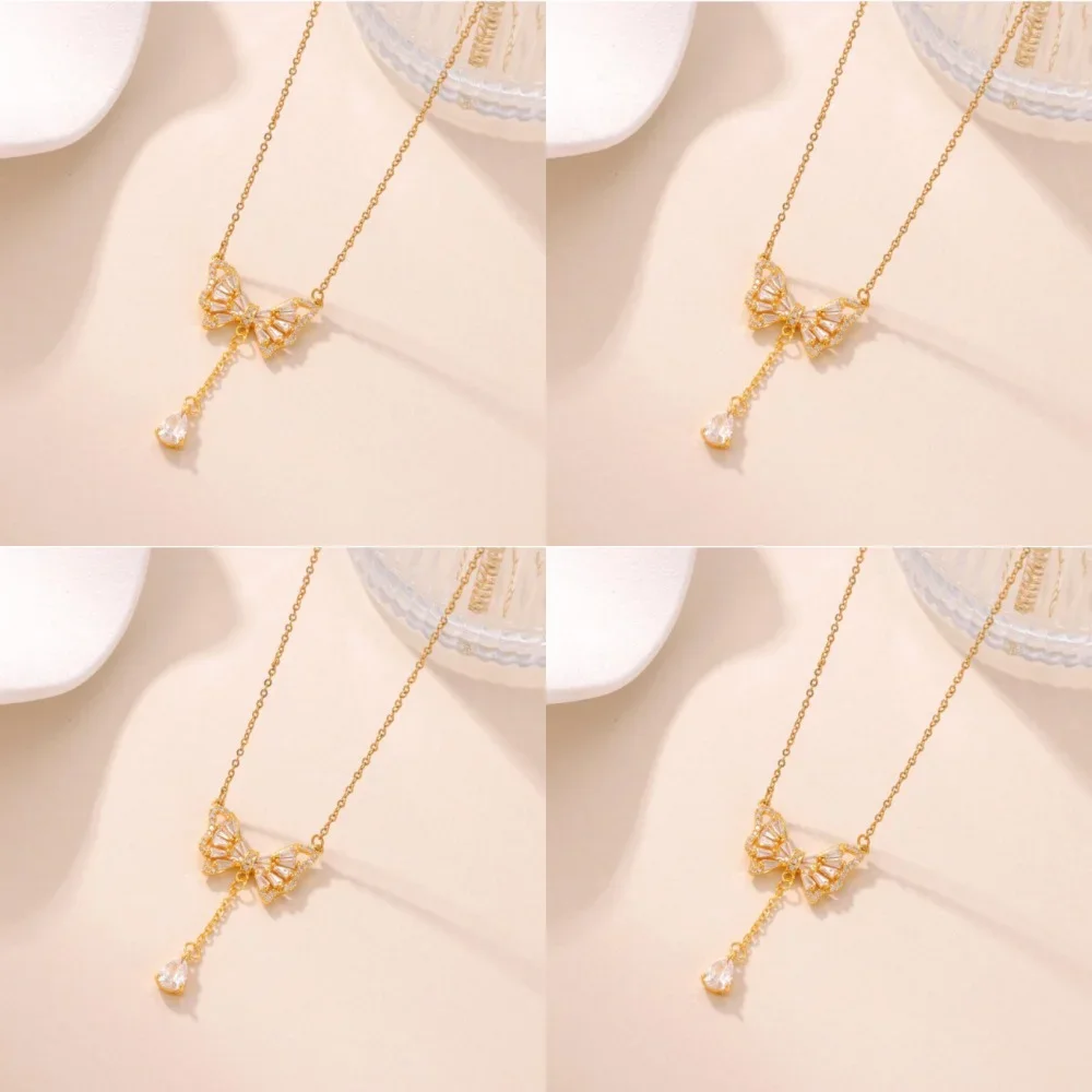 

Новое выдолбленное ожерелье-бабочка, женское медное циркониевое микро-инкрустированное цирконием, цепочка на ключицу, модная и простая темпера...