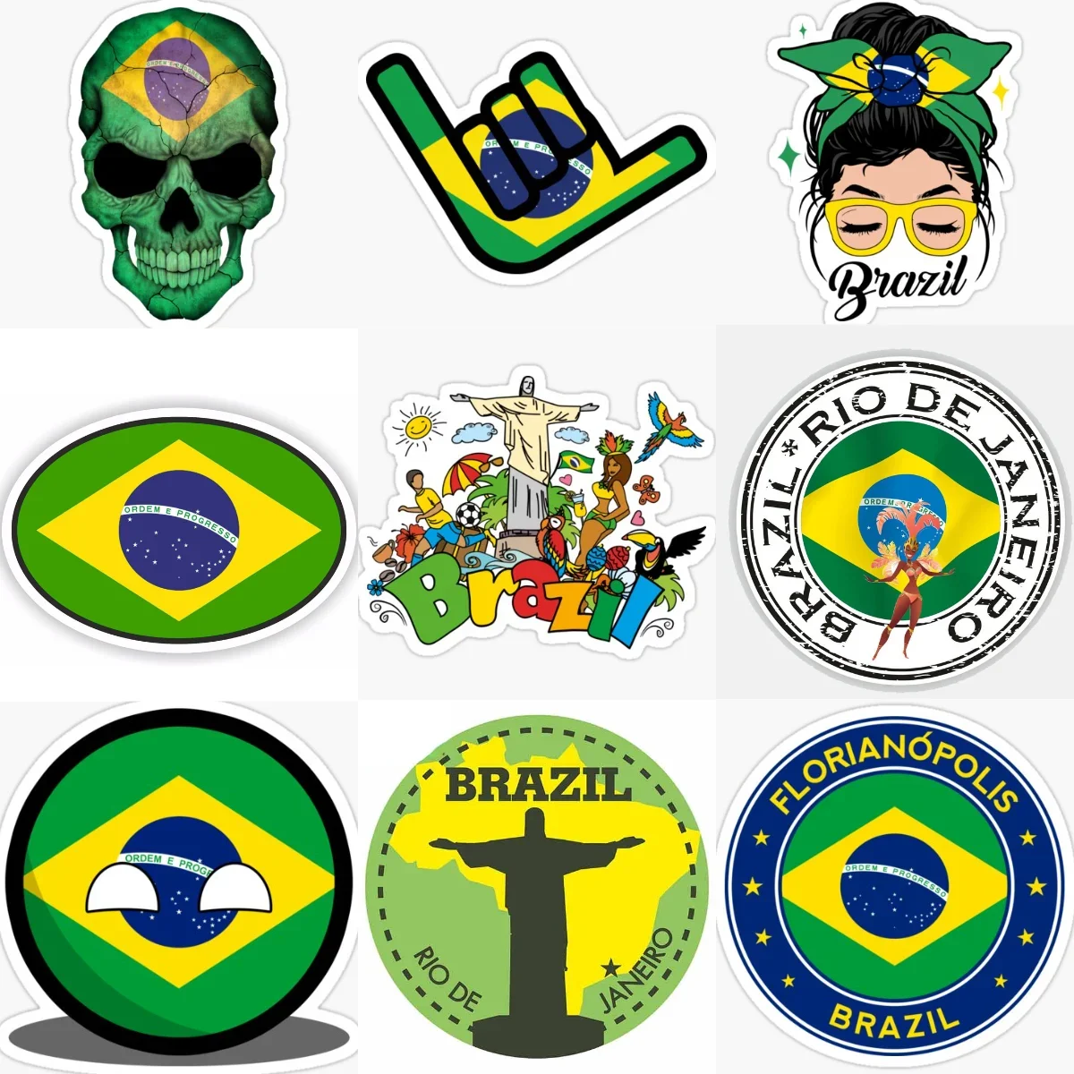 

BR Brazil Flag Map Redeemer PVC Creative Car Stickers for Car Van Bicycle Window Wall Fridge Decoration Customizable Size