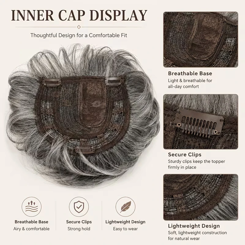 Synthetic Short Hair Topper Lightweight Fiber Hair Extension for Increase Volume Cover White Hair Effortless Daily Use Styling view 3