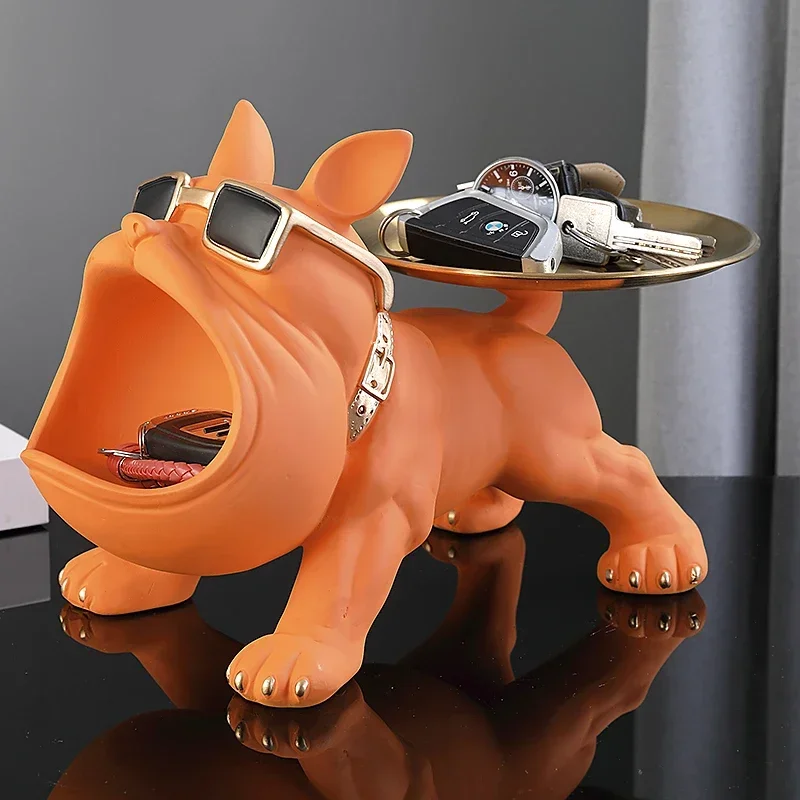 Resin Dog Statue Bulldog Statue Storage Tray Animal Decoration Resin Craft Art Sculpture Statue Dog