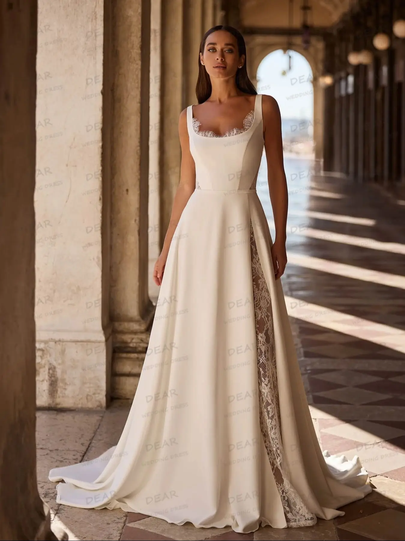Elegante 2026 Hochzeitskleider für Damen: A-Linie aus weichem Satin mit Applikationen und hohem Schlitz – Brautkleider, Vestido De Novia, maßgeschneiderte Robe Mariée