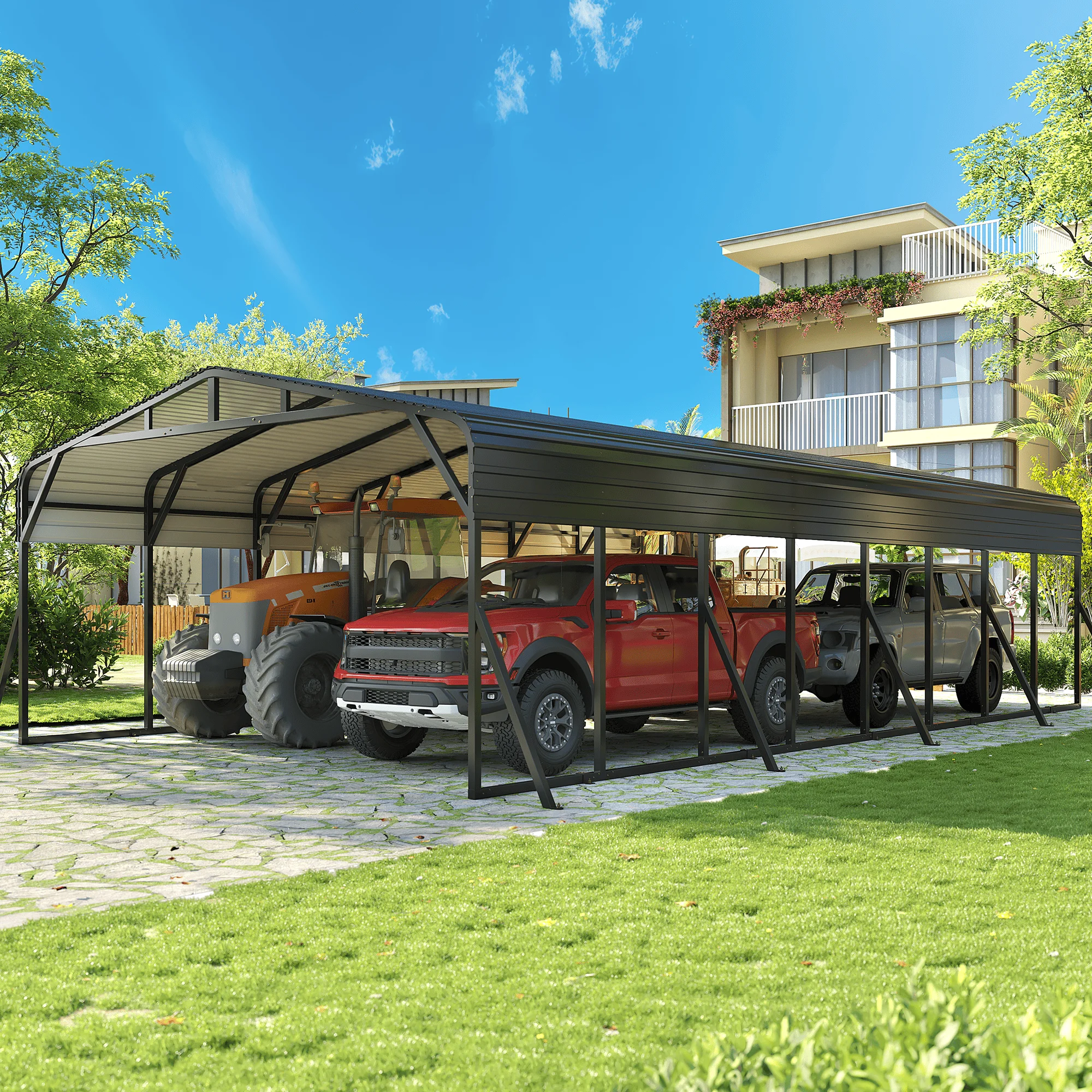 20x40FT Polar Aurora Metal Carport Shelter, Heavy-Duty Galvanized Steel, Reinforced Base, Portable Freestanding Cover for All Ve