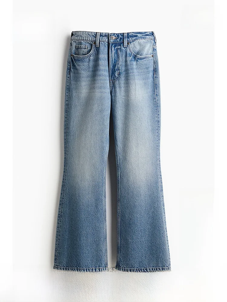 

H&M Women's Casual Loose Jeans Summer Fashion 5 Pocket Long Pants Bell Bottoms Comfortable Cotton Natural Waist