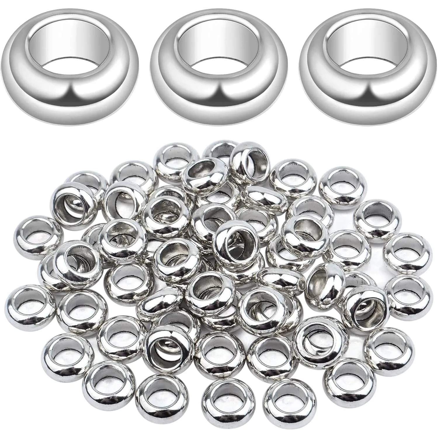 

60pcs Large Hole Spacer Beads European Smooth Rondelle Loose Beads Craft Supplies for DIY Bracelet Necklace Jewelry Making