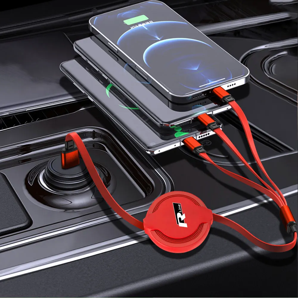 3 In 1 Micro USB Type C Charging Cable Multi-head Charger For Volkswagen VW R Line Golf 6 7 8 Passat Polo Jetta MK4 Scirocco