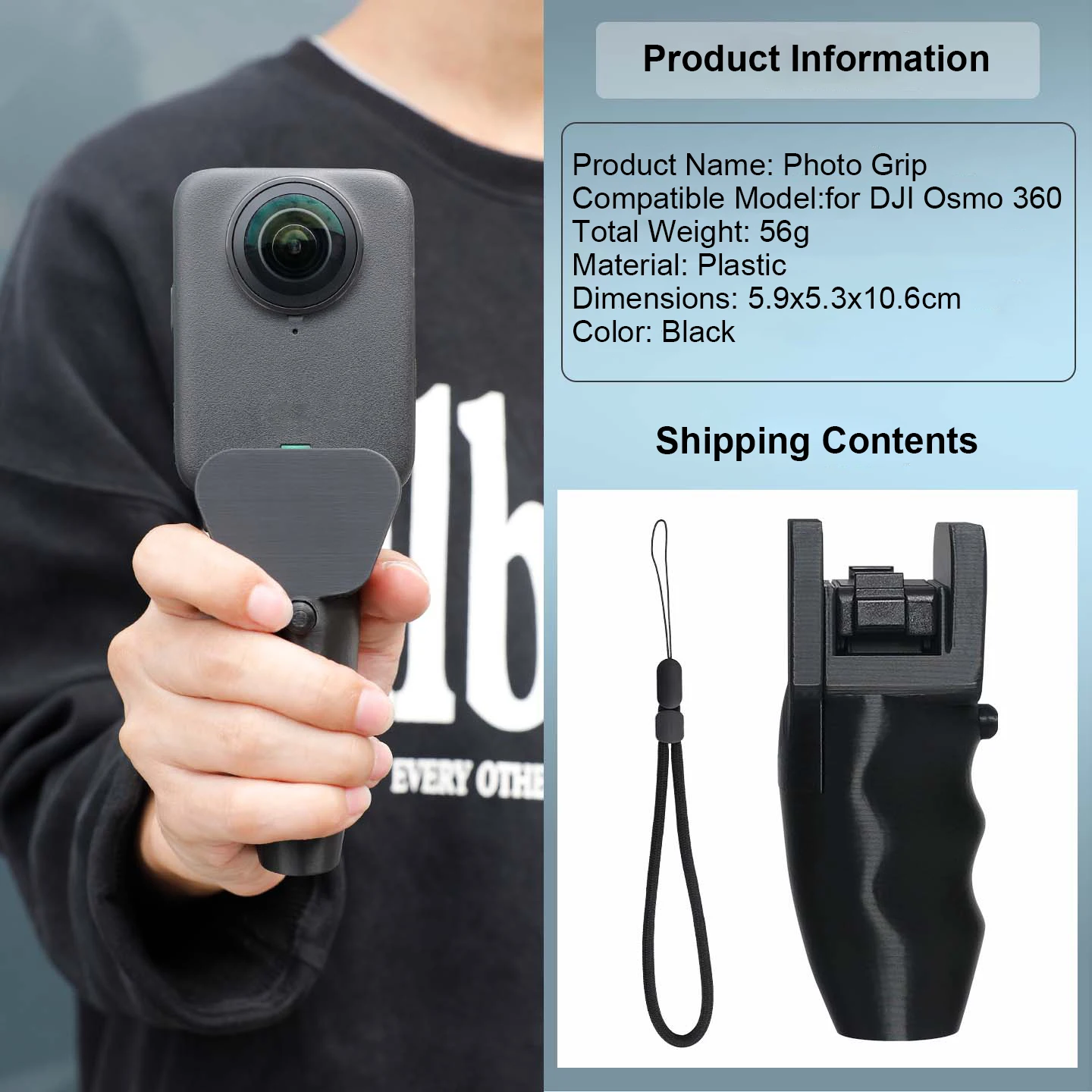 

Quick-Release Handle Grip for DJI Osmo 360 Lightweight 3D Printed Mount with Wrist Strap for Flexible Vlogging Recording