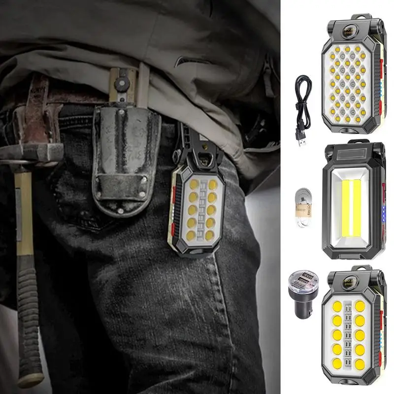 

COB Work Light Portable LED Flashlight Adjustable USB Rechargeable Waterproof Camping Lantern Magnet Design With Power Display