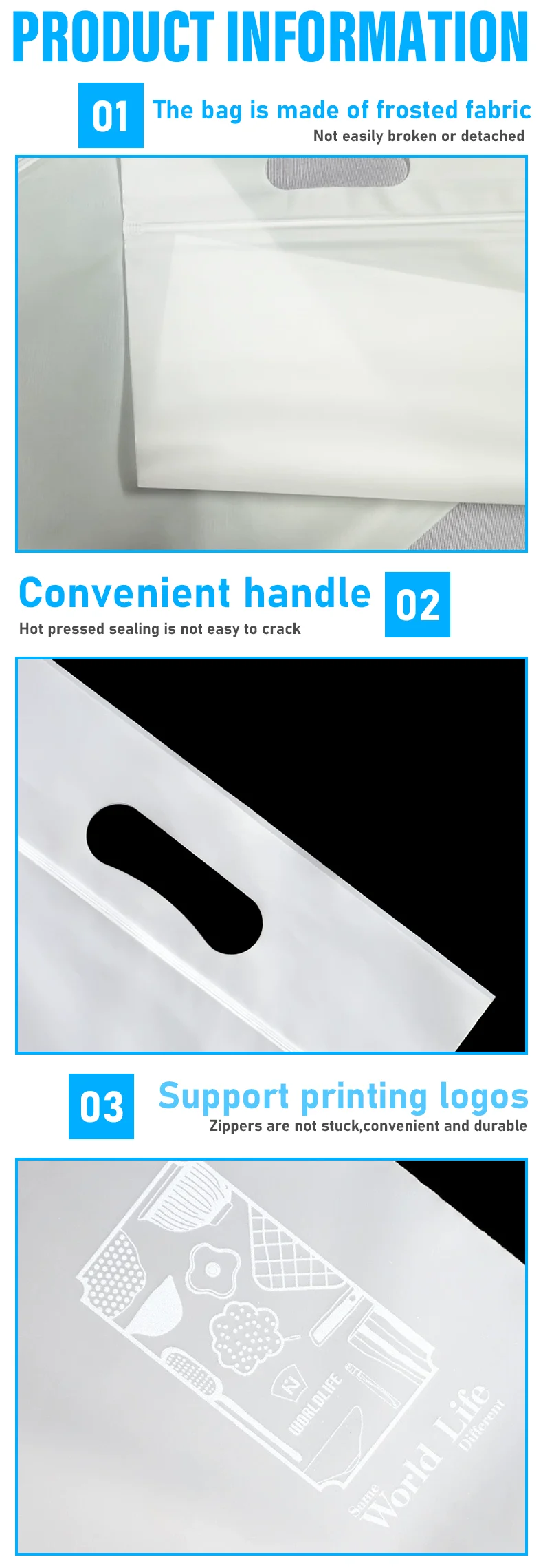 50 Stück matte tragbare Ziplock-Beutel, verdickte Verschlussbeutel, Kleidungsverpackungsbeutel, Party-Geschenkbeutel, anpassbares Logo – Detail 3