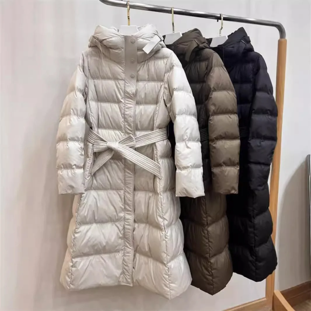 المرأة متوسطة طويلة سترة بيضاء أسفل الخريف الشتاء ضئيلة مقنعين الدافئة أسفل معطف الإناث ضئيلة سماكة طويلة سترات أبلى #2