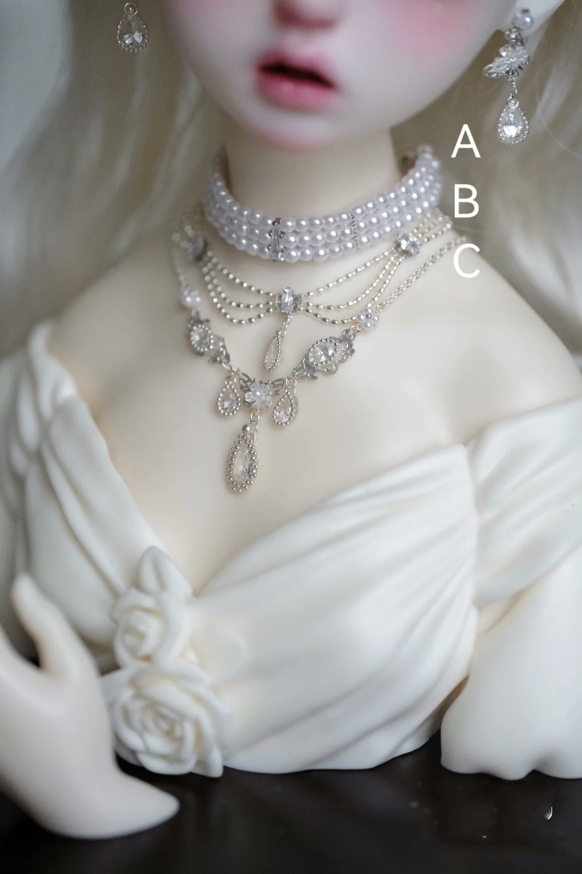 Toy Pearl And Diamond Jewelry, 1/4 1/6 BJD Doll Necklace Earrings