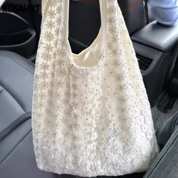 Y2k Aesthetic Fashion Flower Design Tote Bags All Match Simple Chic Women Underarm Bag Vintage Casual Shoulder Handbags Trendy