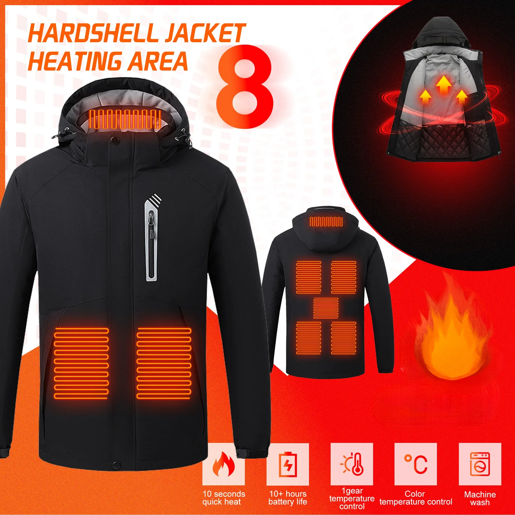 Chaqueta calefactora para hombre, ropa calefactora con Control de temperatura USB, chaqueta cálida impermeable para motocicleta, abrigo de asalto con capucha para esquí