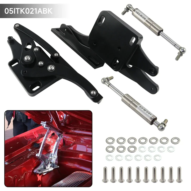 Black Billet Hood Hinge Kit Pair Left and Right Side For 1964-1966 Ford Mustang/ Comet Falcon Fairlane L6 V8 Engine 1964-1965