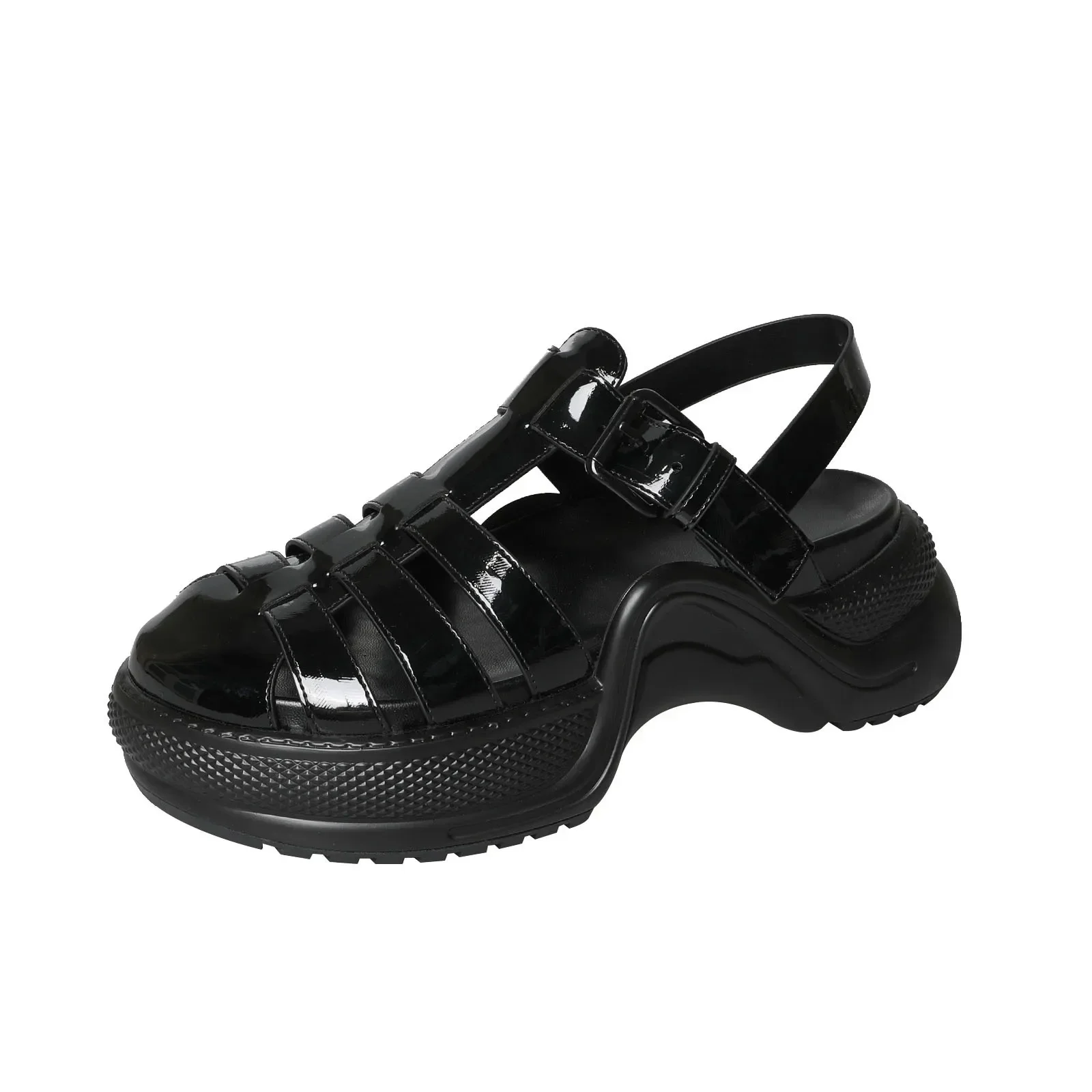 Round Head, Straight Line Buckle, Thick Sole Waterproof Platform,omfortable, And Elevated Hollow Out Sandals For Women