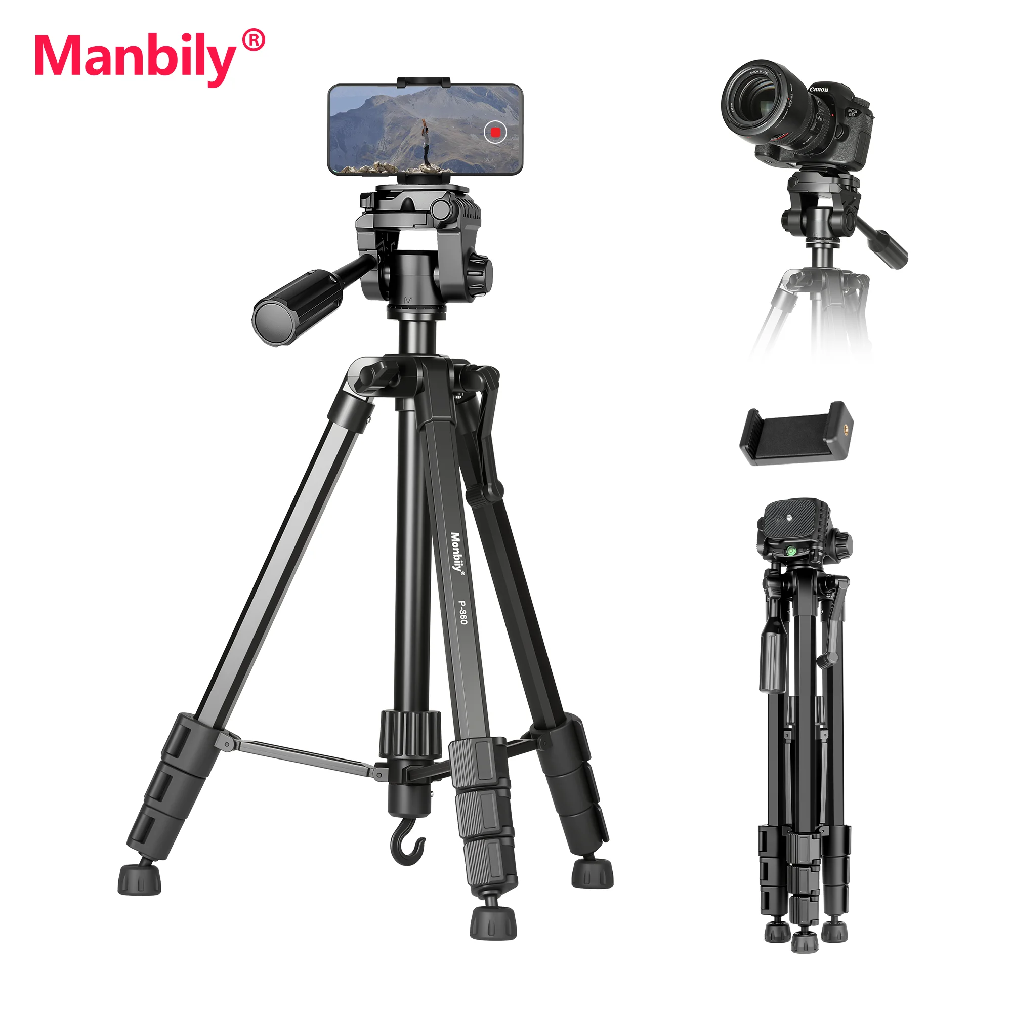 

Мобильные штативы для телефонов Manbily P-880, компактные, легкие, алюминиевые, дорожные подставки для камер, держатели для видеосъемки и фото на YouTube