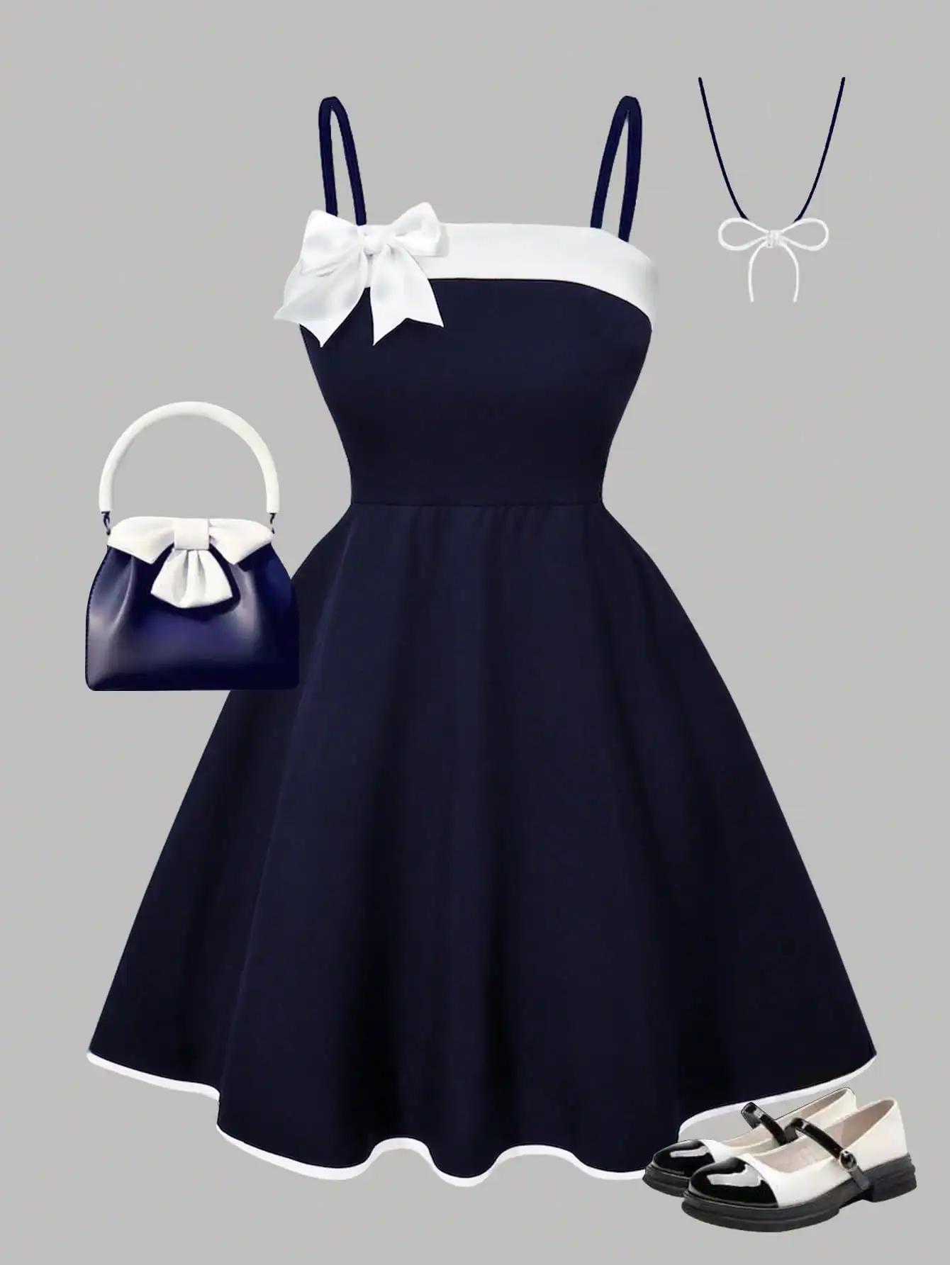 Image of Sommeroutfit für Mädchen; Sommerkleid mit Schleife für Kinder; mittelgroßes und großes Mädchenkleid für Partys, Outdoor-Aktivitäten, Reisen.