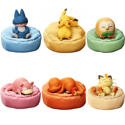 6 Styles New Pokemon Casual Time Pikachu Munchlax Slowpoke Rowlet Meowth Charmander Sleeping Anime Figures PVC Toys Kawaii