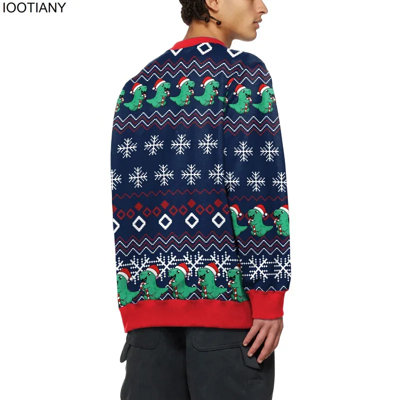 IOOTIANY Men Autumn Party Holiday Pullovers 3D Printed Loose Sweatshirts Top Funny Cute Cartoon Dinosaur Ugly Christmas Sweater