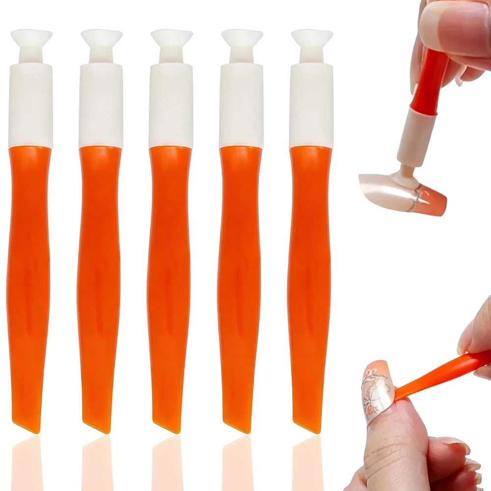 5pcs Set Plastic Dotting Tool for False Nails Dual End Silicone Suction Cup Lifter Pry Stick Damage-Free Application Removal
