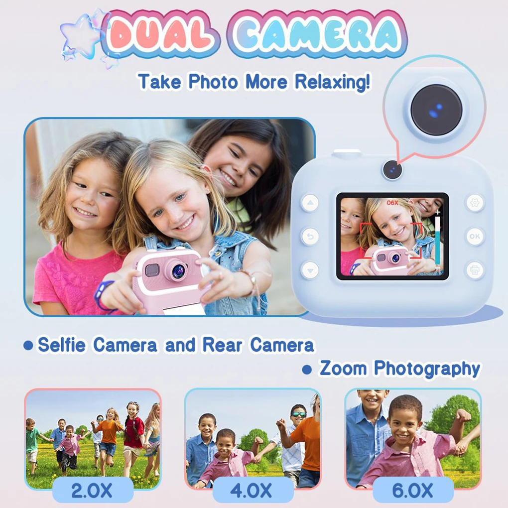 Instant Print Camera for Kids 2.0 Inch Screen Kids Instant Cameras Christmas Birthday Gifts for Boys Girls with 32G Memory Card