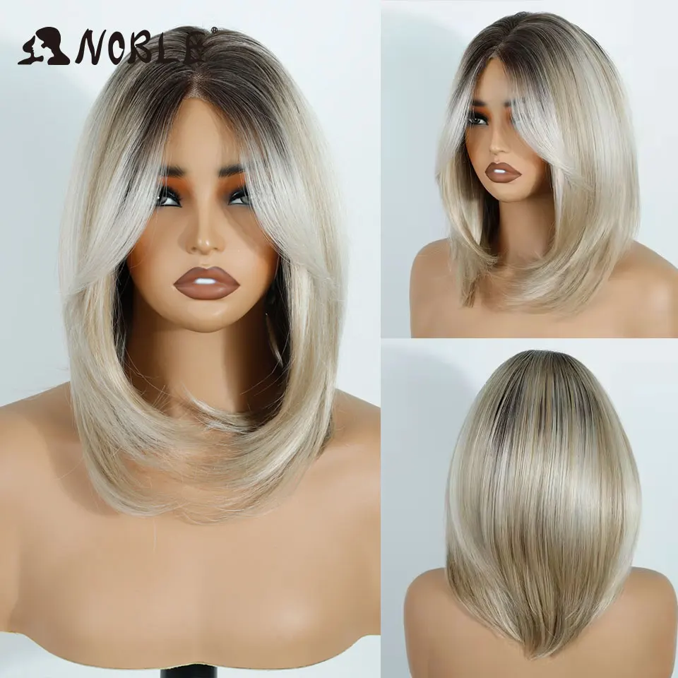 نوبل 13x4 الاصطناعية الدانتيل الجبهة الباروكات للنساء قصيرة بوب شعر مستعار مع الانفجارات قبل قطعها ارتداء والذهاب قبل قطع أومبير شقراء الدانتيل الباروكات