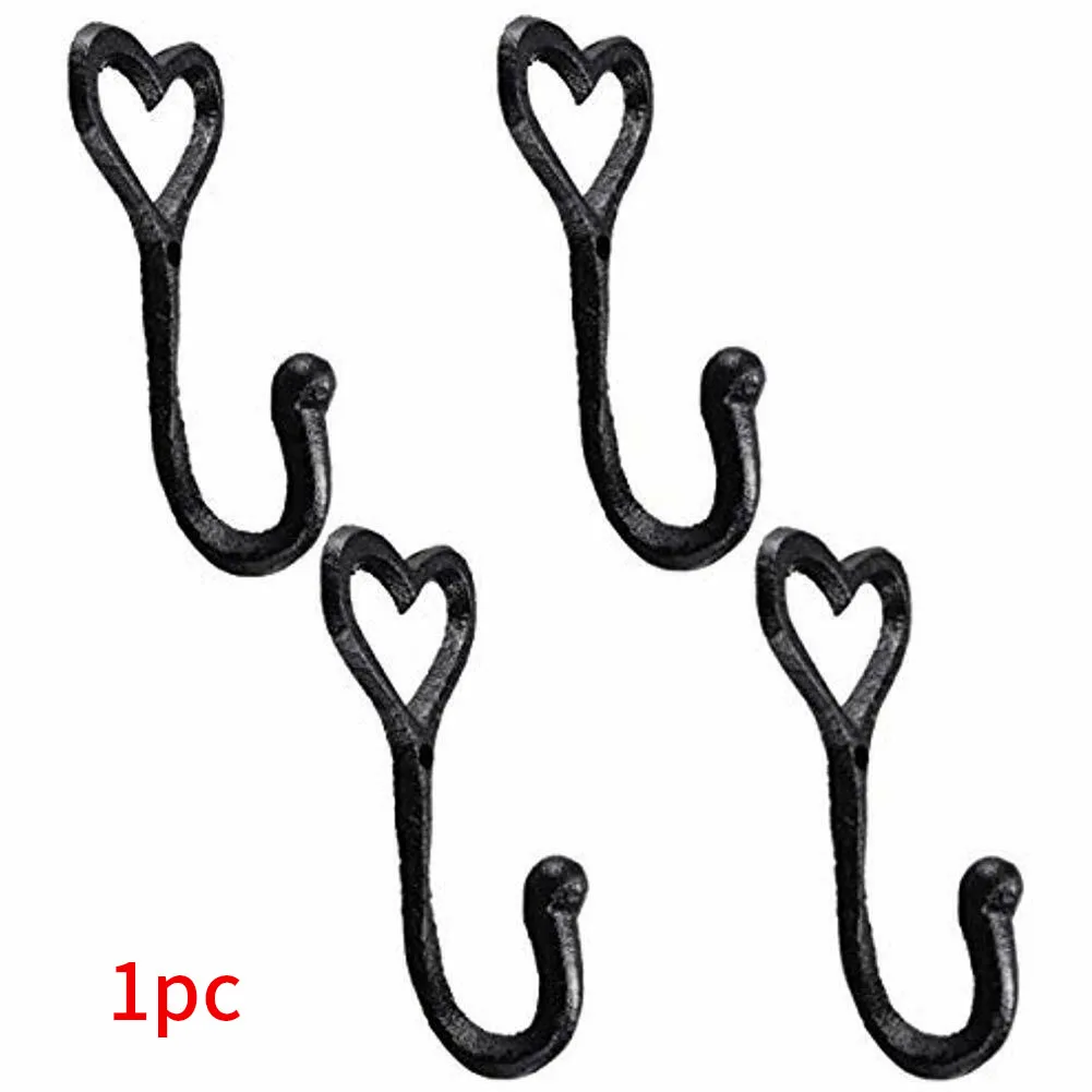 1pc/4pc Iron Decorative Vintage Hat Bedroom Home Wall Mounted Holder Black Hanger Heart Shape Coat Storage Hook Door