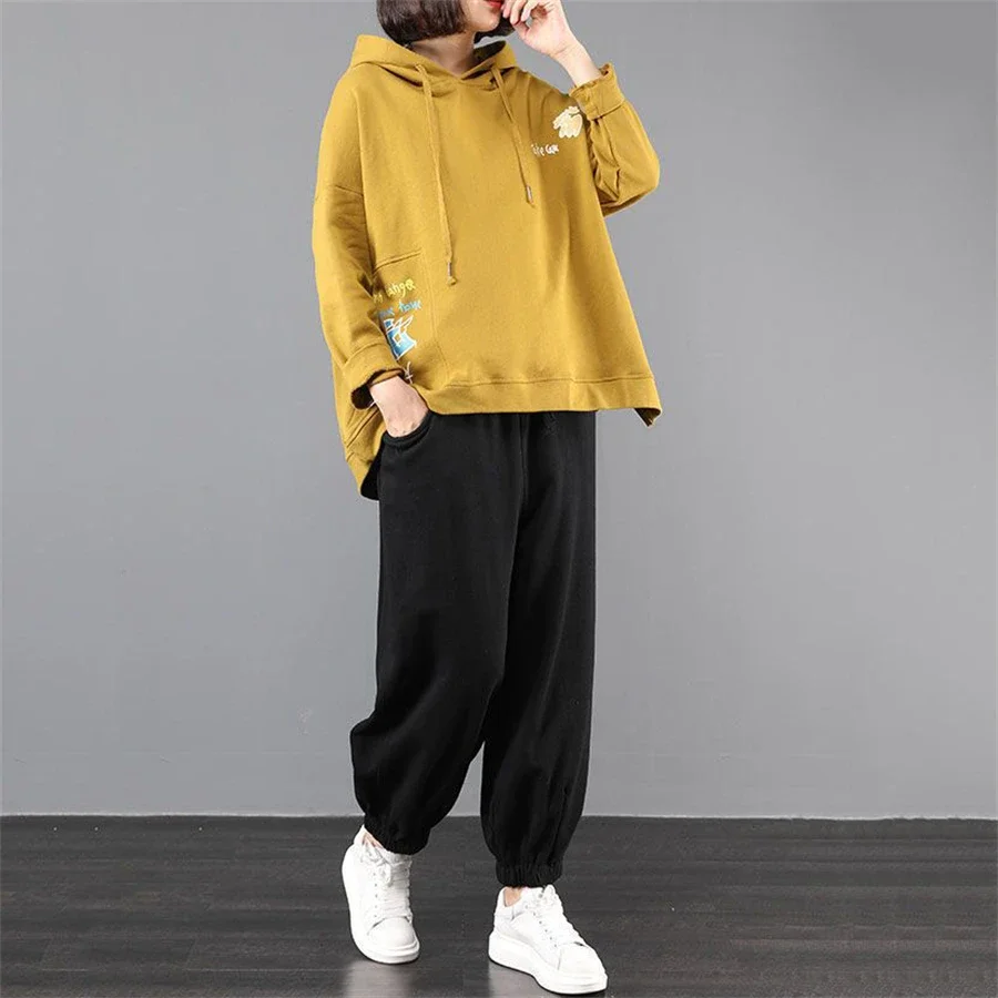 Oversize 100KG Sweatsuits Pants Sets Casual Print Spring Tracksuits Hooded Harem Baggy Jogger Sweatpants Suits Korean Outfits