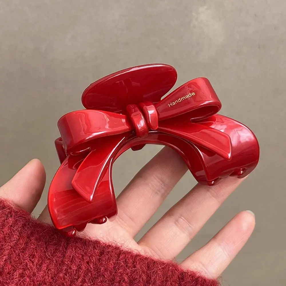 New Year Red Bow Acetic Acid Hair Claw Sweet Cute Exquisite Hair Clip for Women Girl Korean Trendy Headwear Jewelry Gift