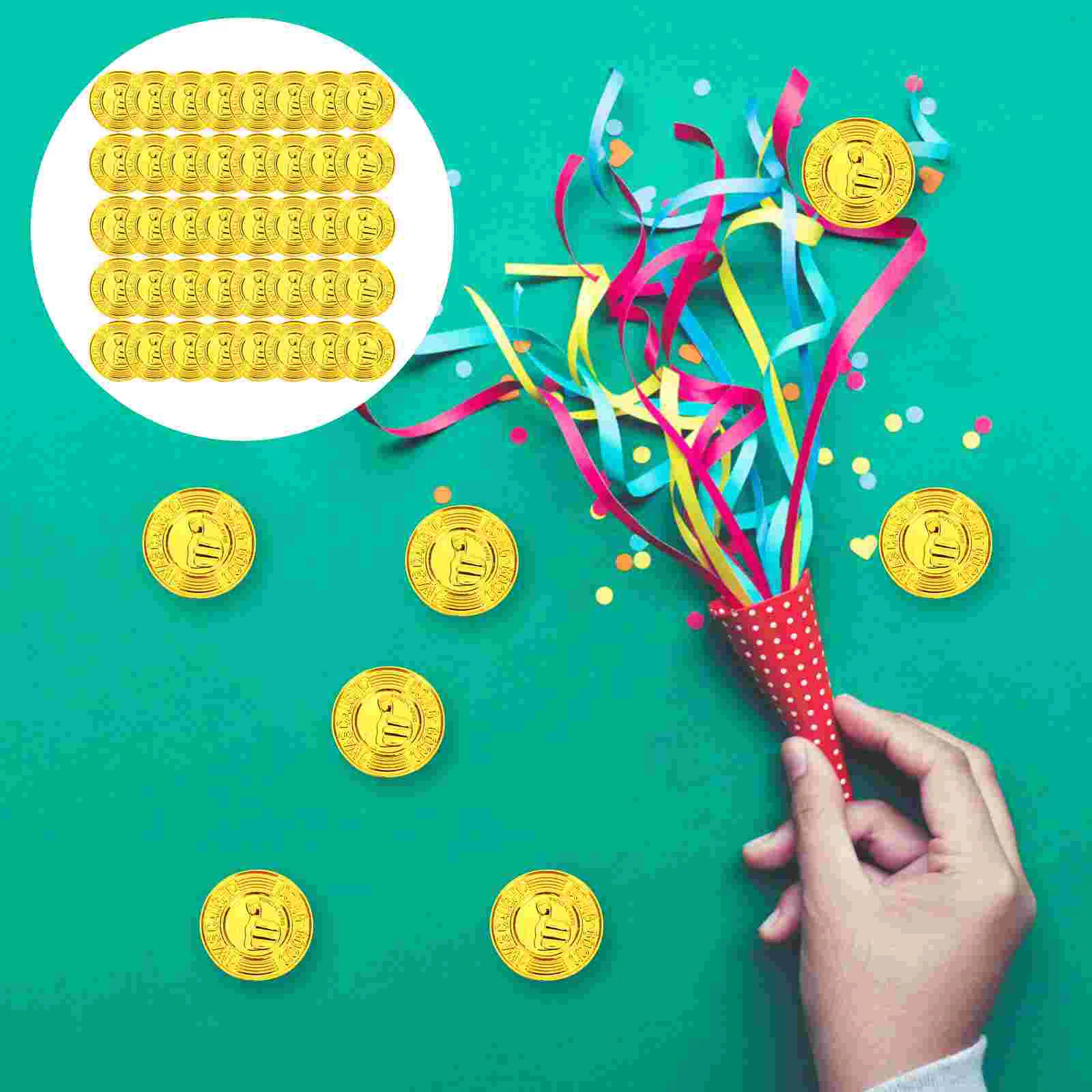 100pcs Pretend Play Coins Plastic Gold Coins School Teacher Reward Supplies kid reward coins treasure chest toys for classroom