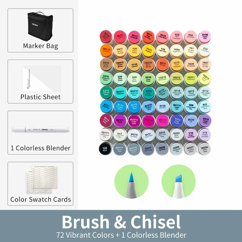 Ohuhu Honolulu 72-kleuren markeerstiftset Alcohol Art Markers Hervulbare Dual Tips Schetsen Tekening Manga School Art Supplies
