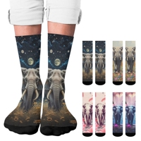 A pair of novel art elephant print fashion men's socks retro fun compression socks skin-friendly breathable leisure all seasons