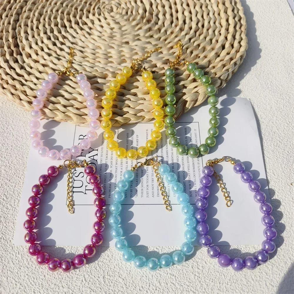 

1pc Colorful Shell Acrylic Solid Colored Round Beads Pet Collar Handmake Adjustable Necklace for Puppy Dog Cat Accessories